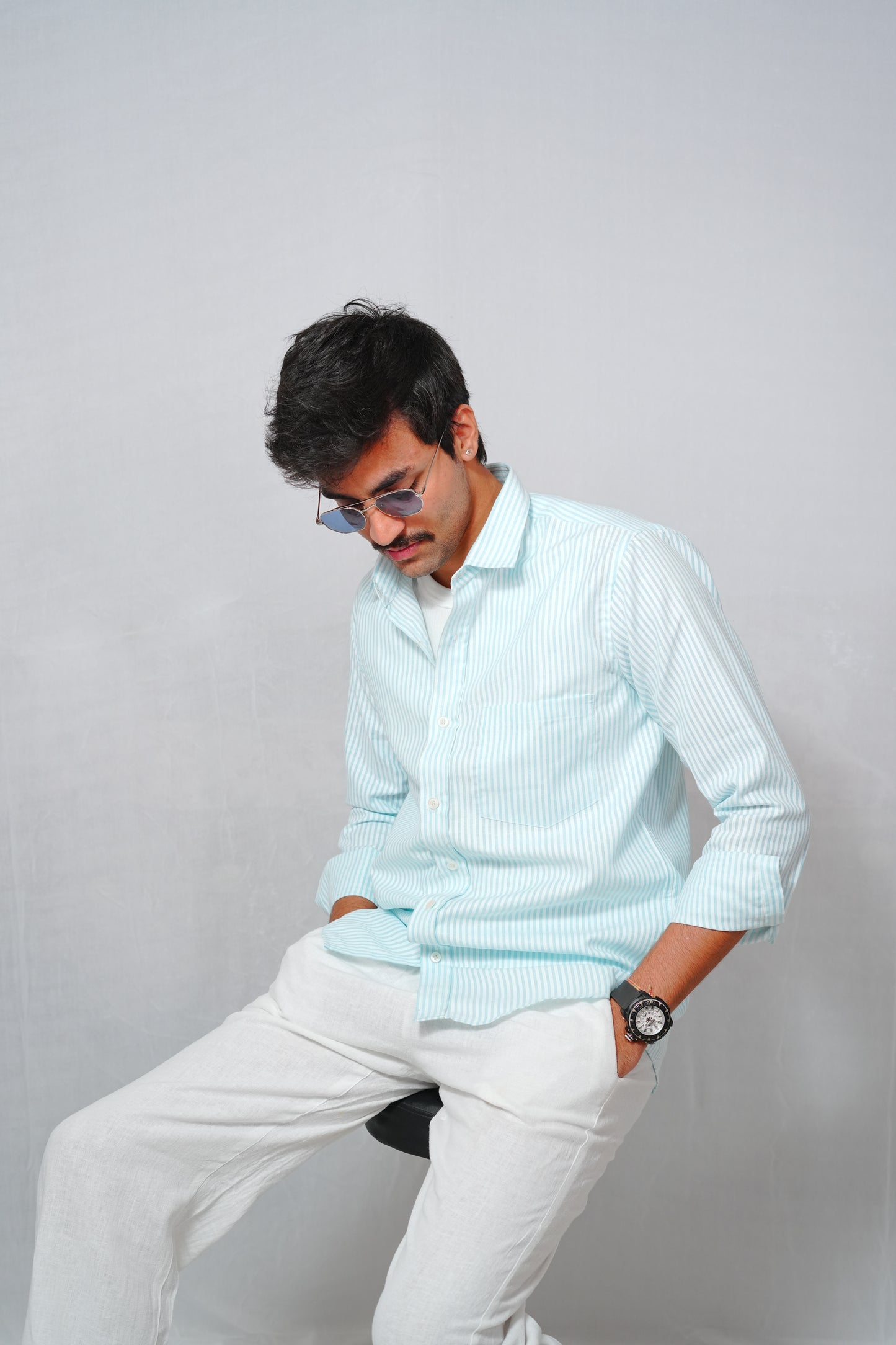 Azure Striped Slim Fit Cotton Shirt