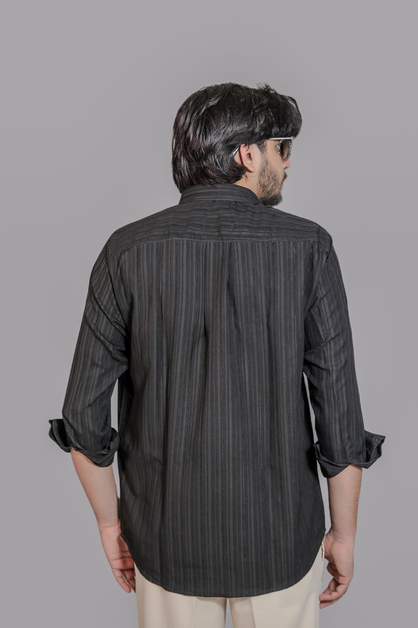 Black Opaque Stripped loose fit Shirt