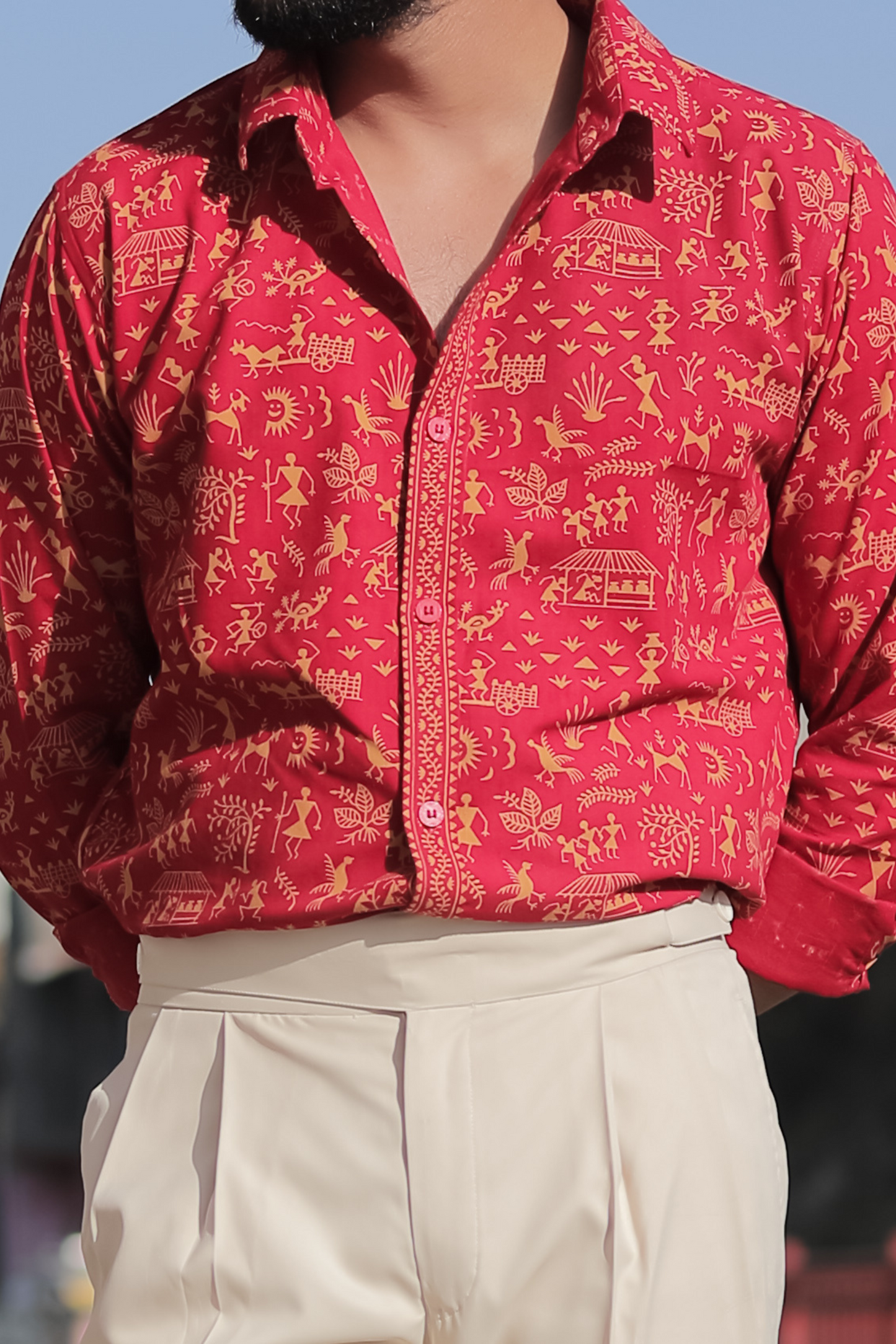 Red Warli Print Batik Shirt