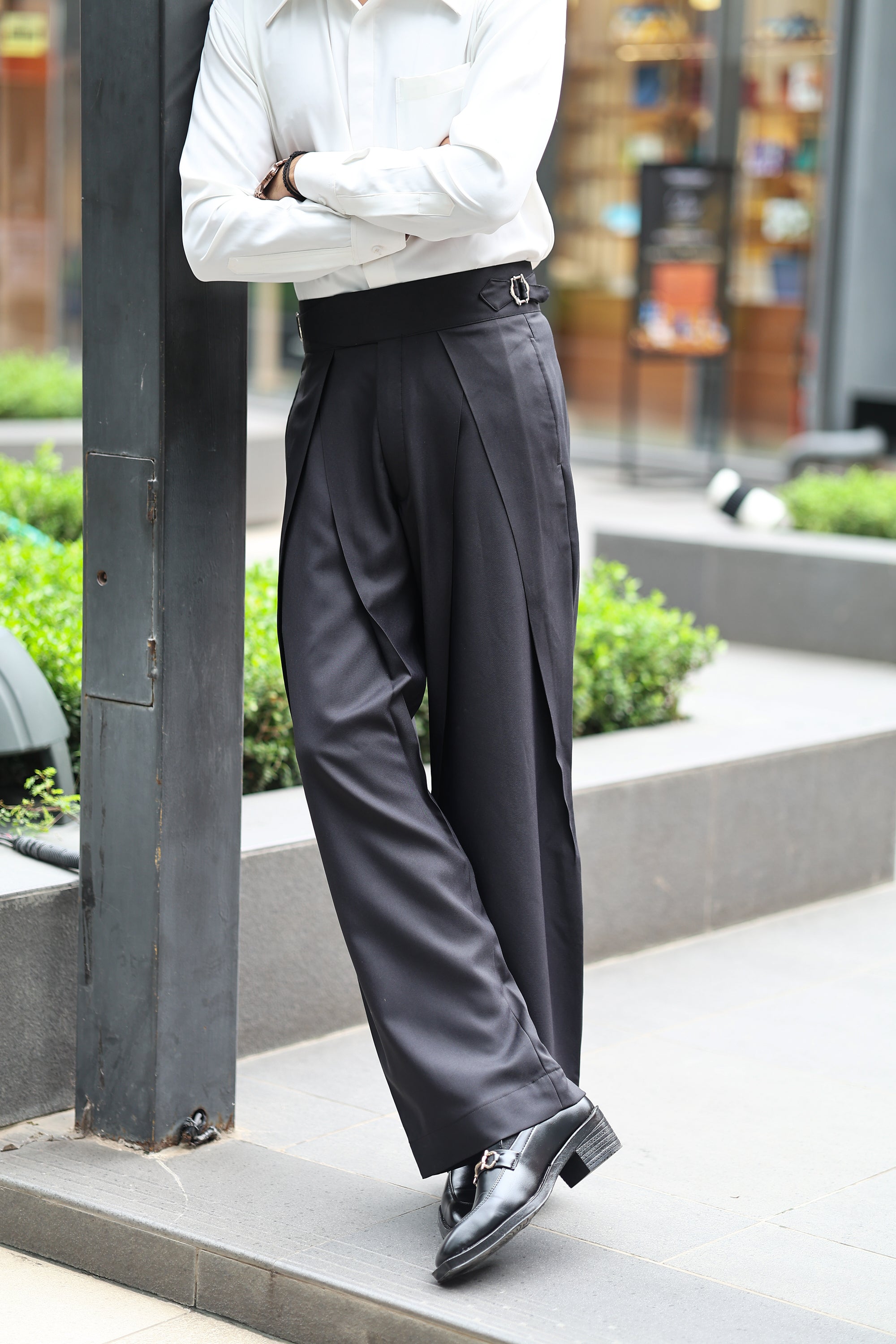 Black High Waist Dual Pleated Gurkha Trousers