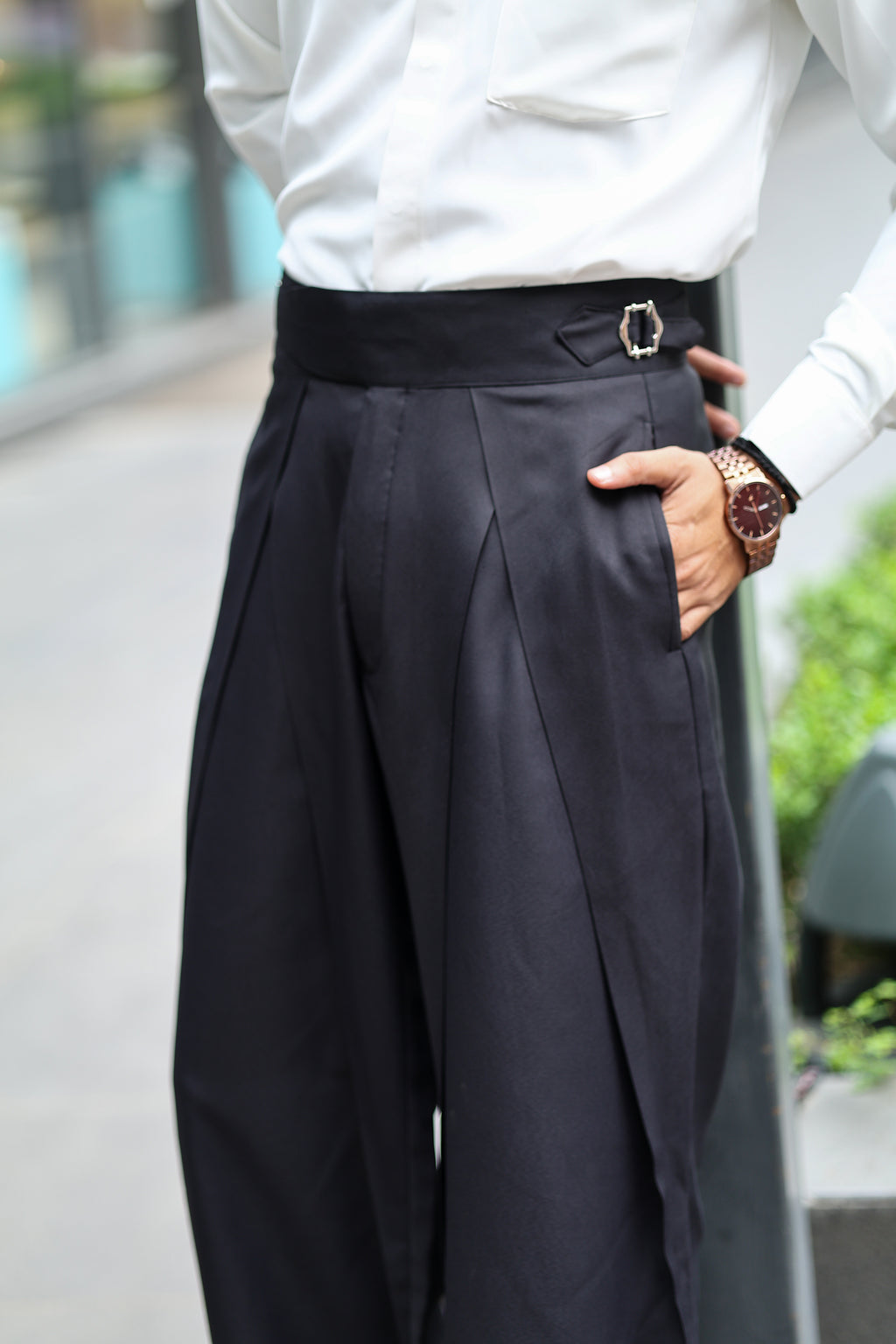 Black High Waist Dual Pleated Gurkha Trousers