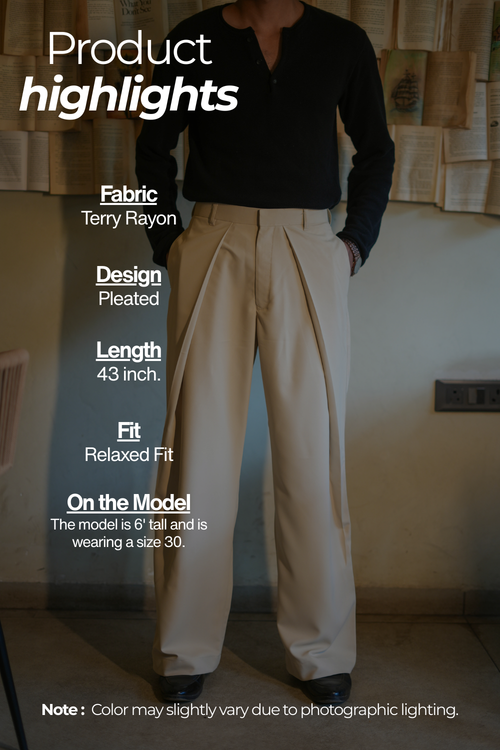 Beige Pleated Trousers Maker India