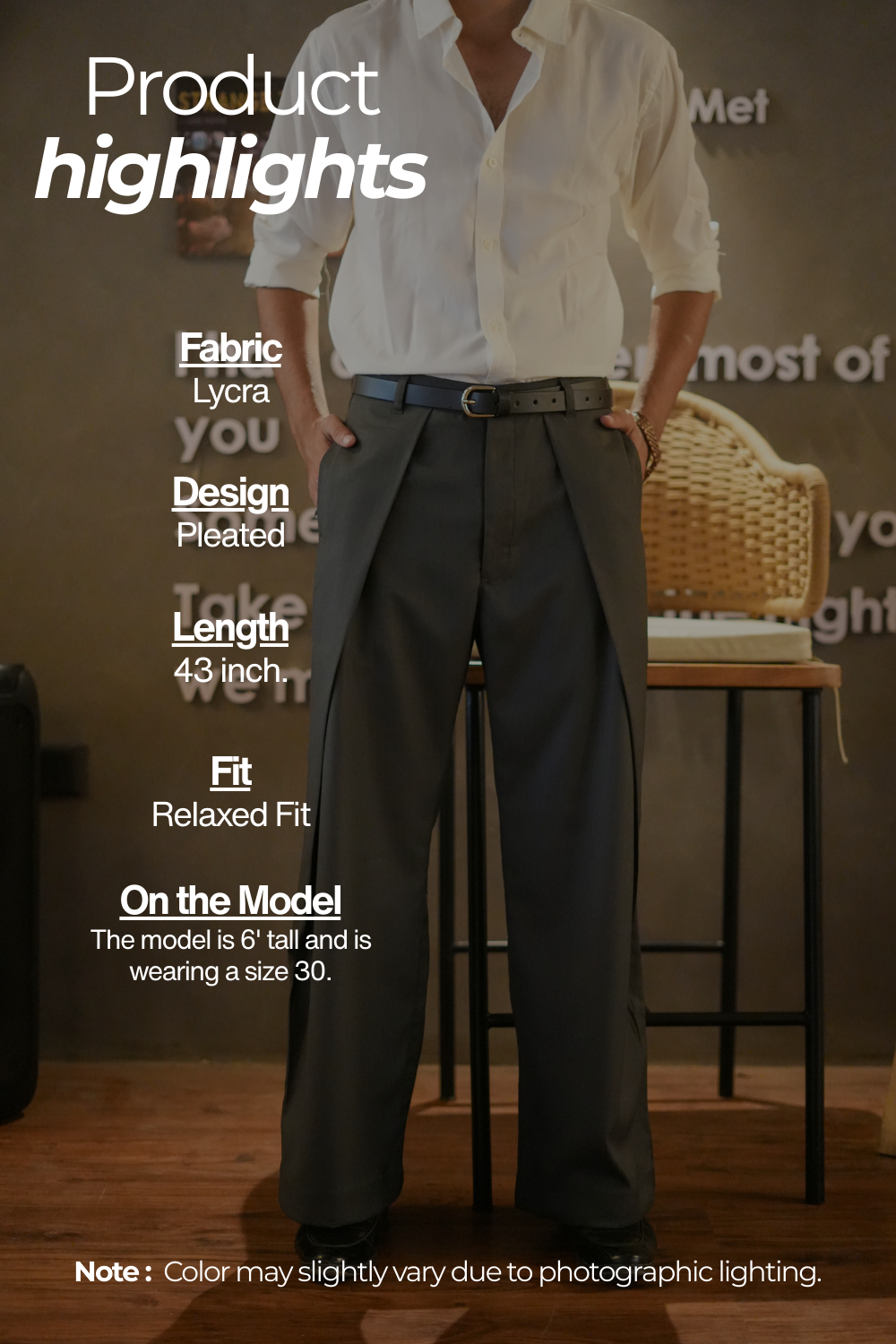 Slate Grey Pleated Trousers | Relaxed Fit
