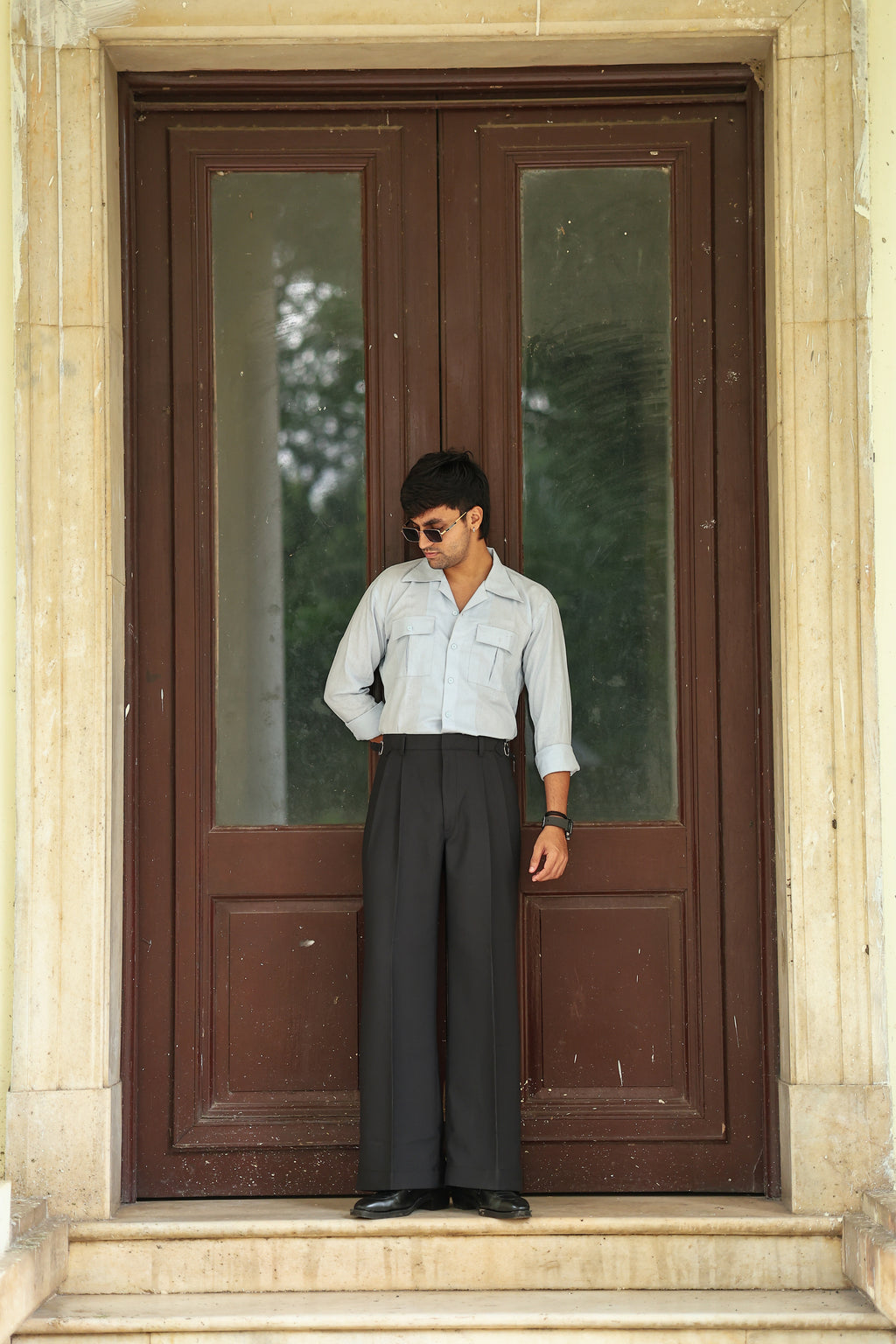 Black High Waist Side Buckle Wide Leg Trousers