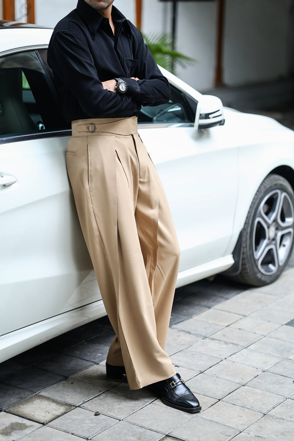 Khaki High Waist Dual Pleated Gurkha Trousers