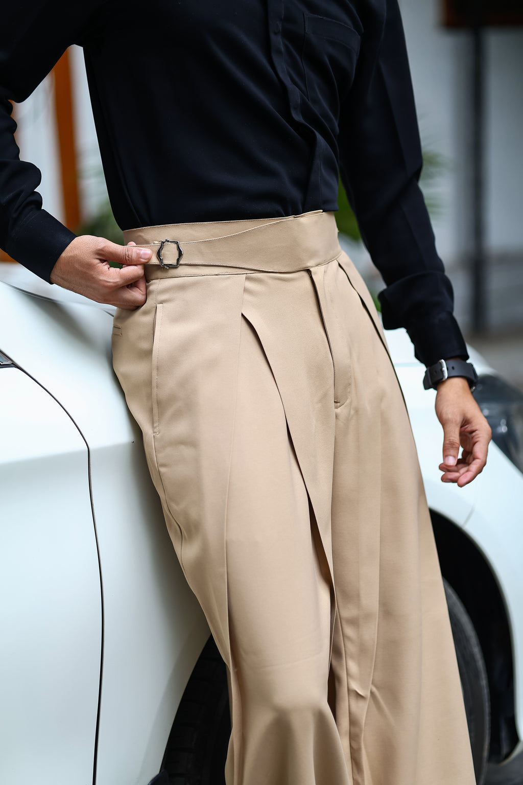 Khaki High Waist Dual Pleated Gurkha Trousers
