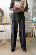 Charcoal Black Dual Pleated Trousers — Sculpted Volume