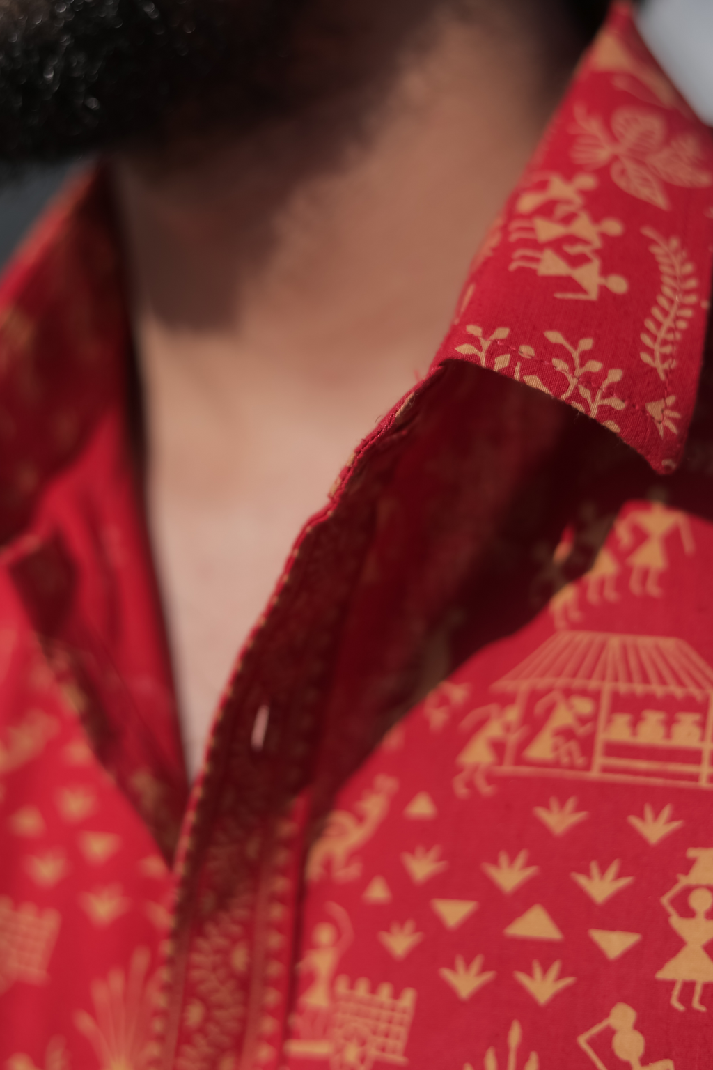Red Warli Print Batik Shirt
