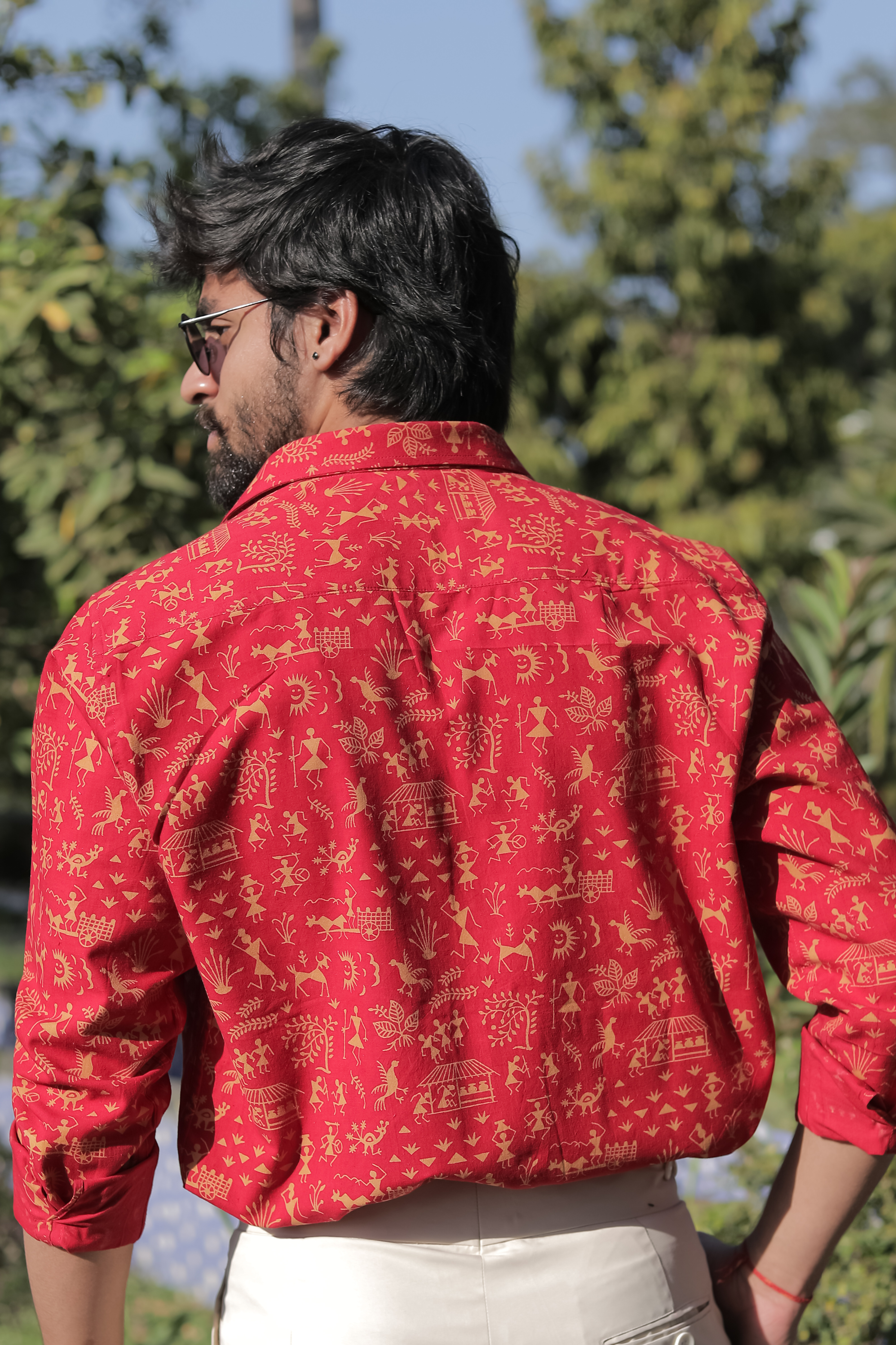 Red Warli Print Batik Shirt