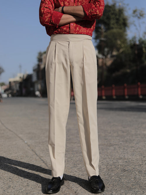 Beige buttoned Gurkha pants by Maker India