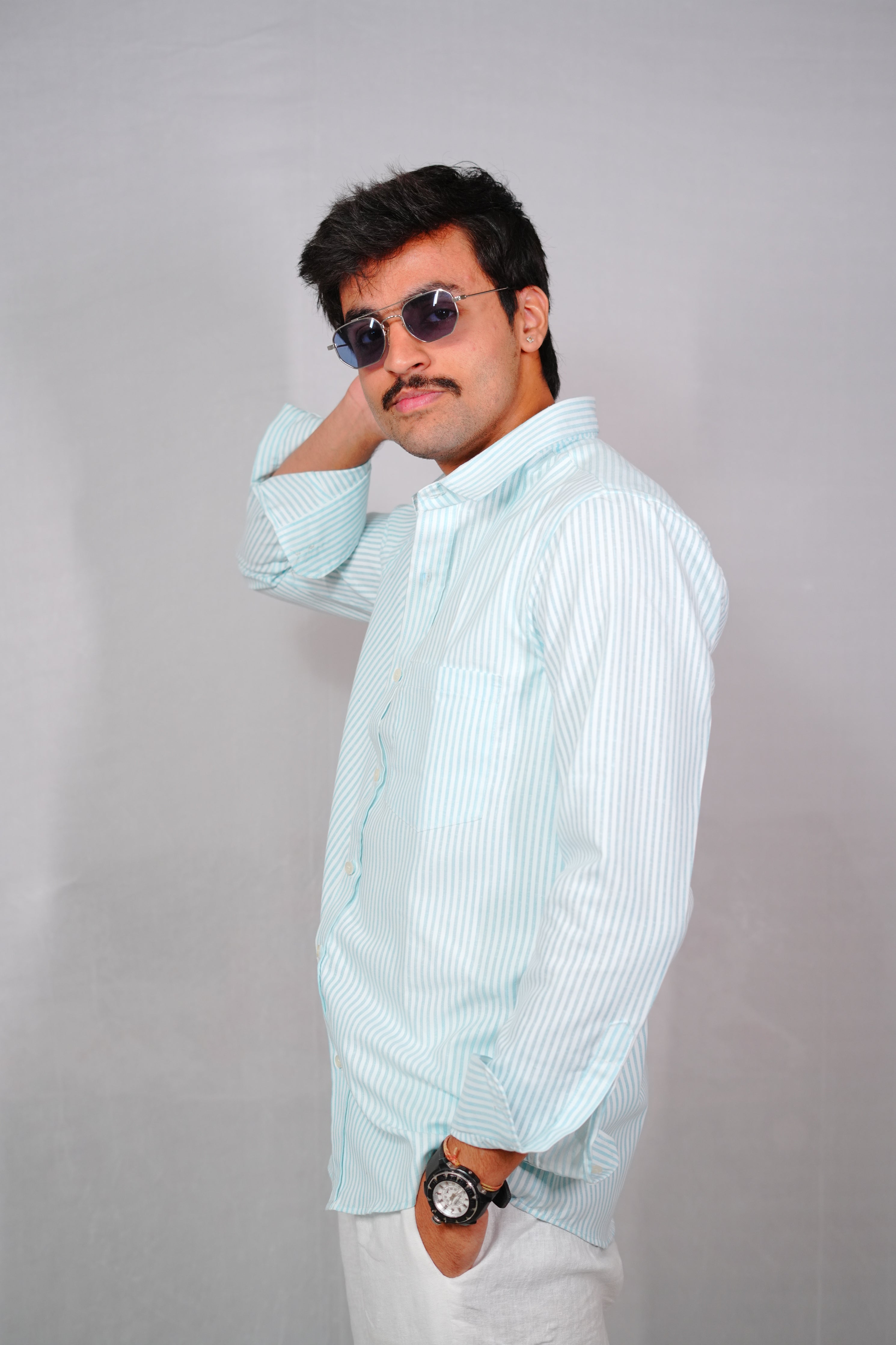 Azure Striped Slim Fit Cotton Shirt