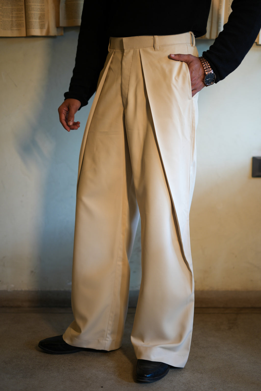 Beige Pleated Trousers | Relaxed Fit