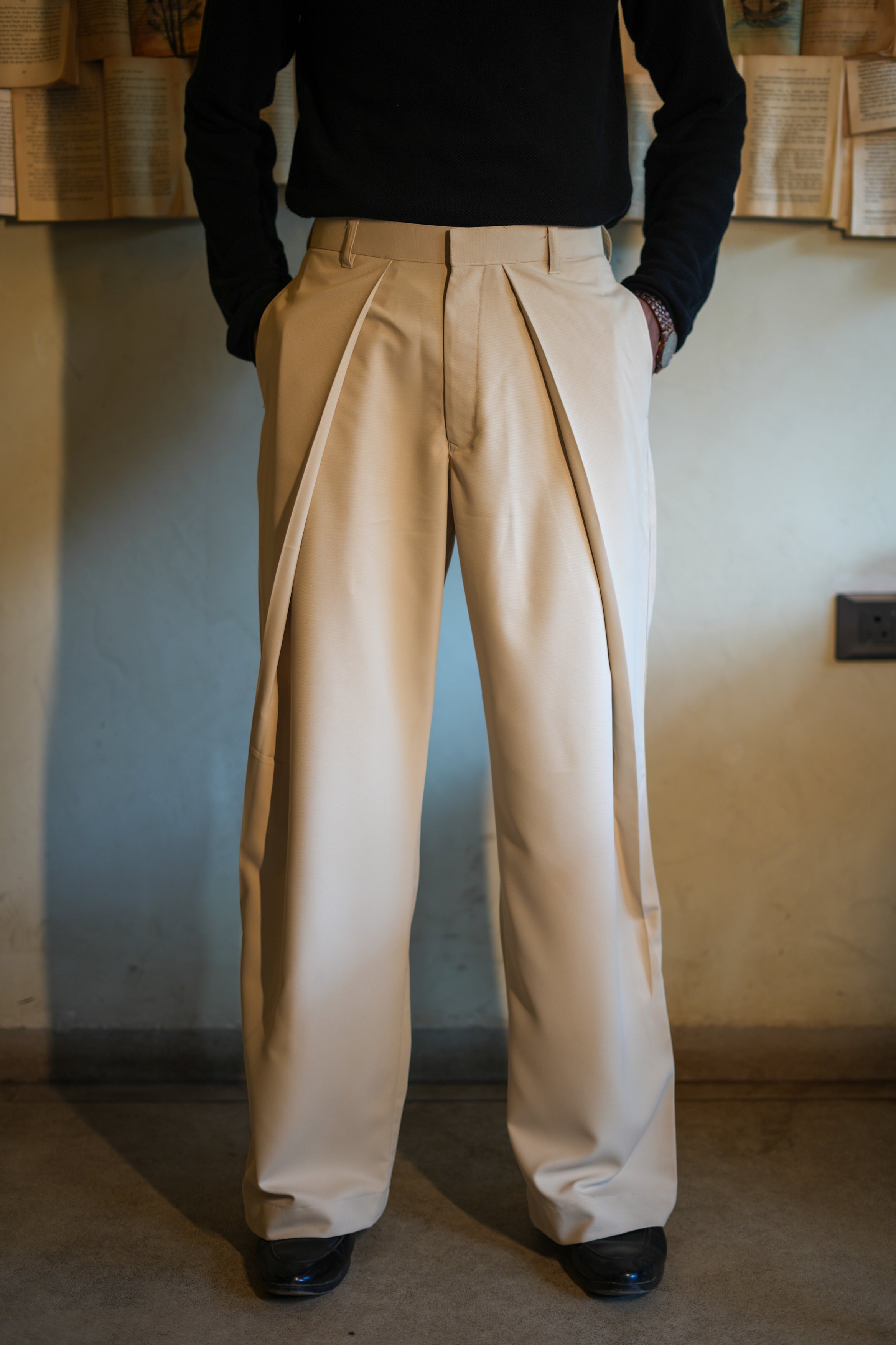 Beige Pleated Trousers | Relaxed Fit