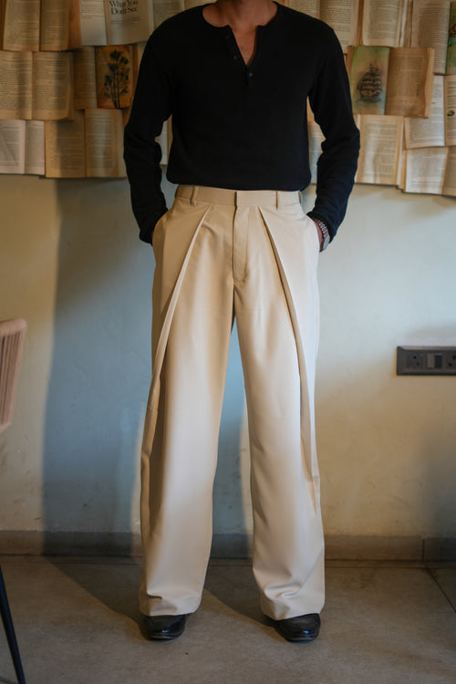 Beige Pleated Trousers Maker India