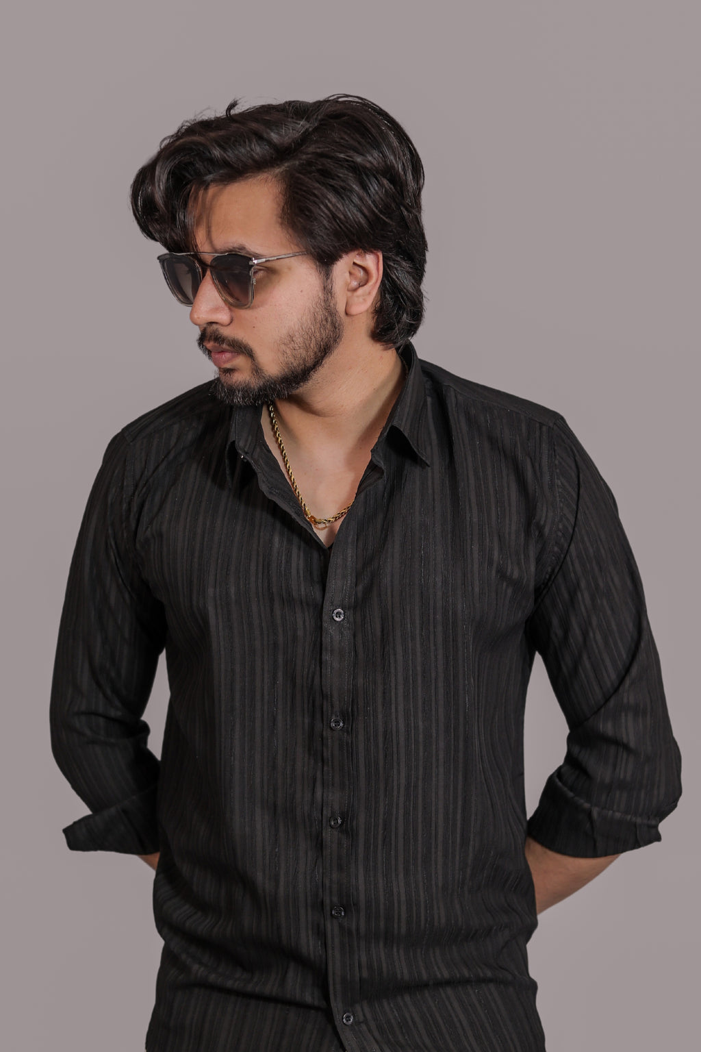 Black Opaque Stripped loose fit Shirt
