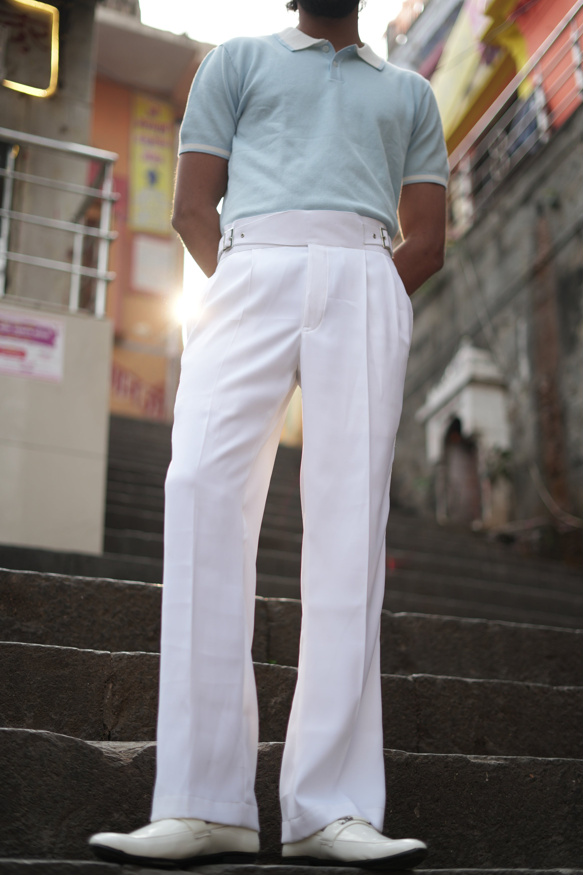 Shankh - White Bellbottom Gurkha Pants