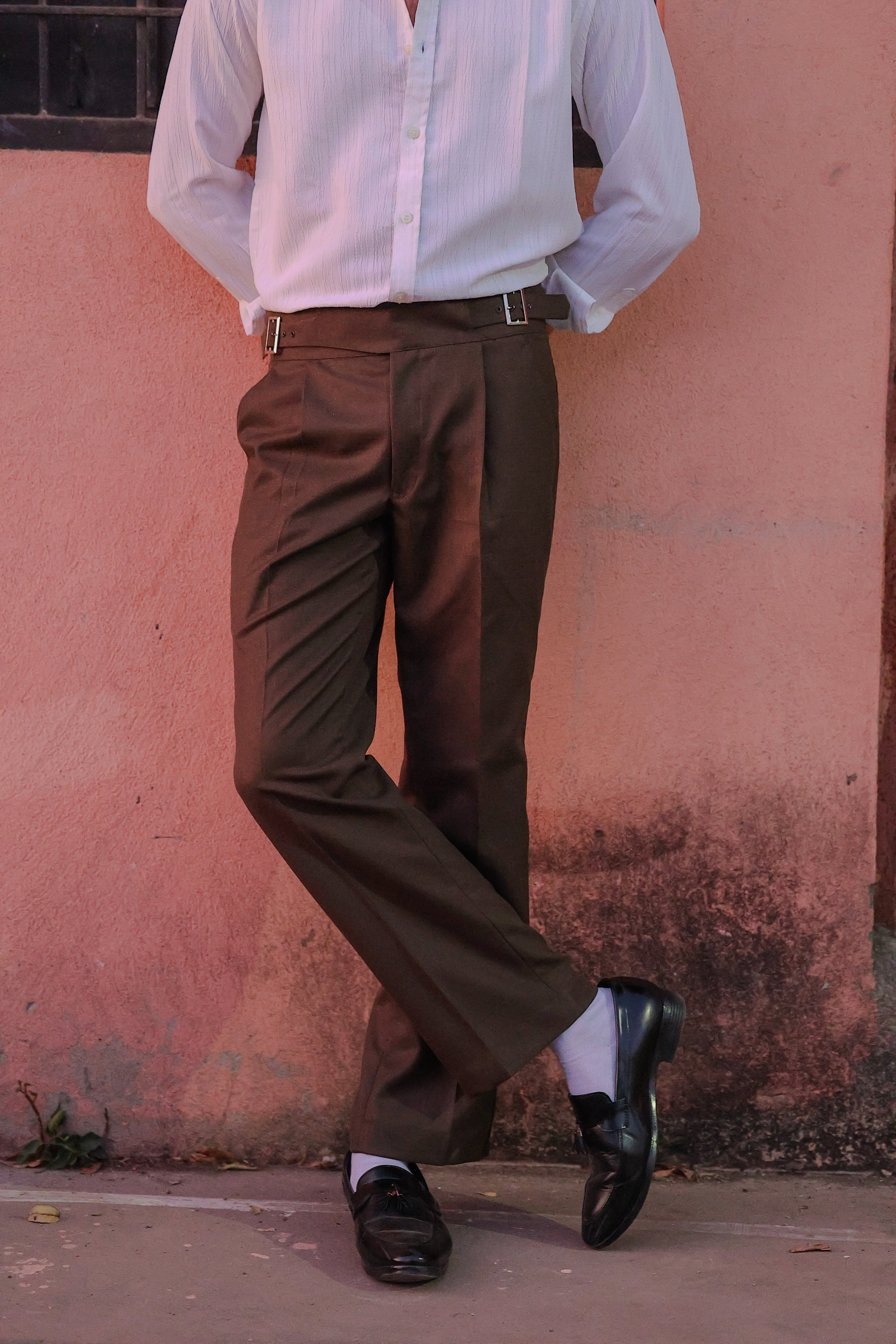Oxford Brown Bellbottom Gurkha Pants