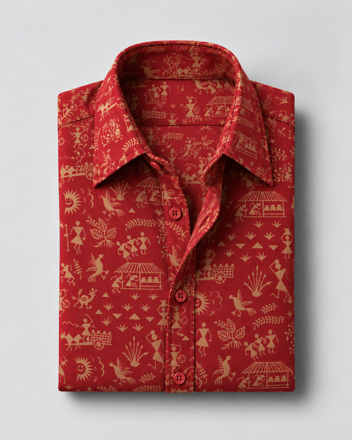 Red Warli Print Batik Shirt