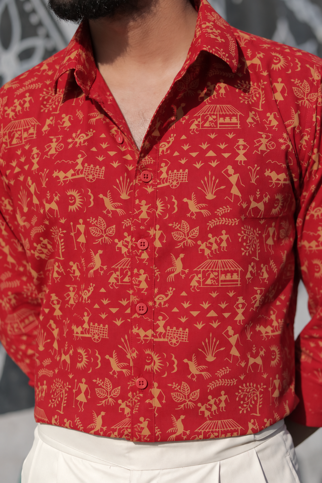 Red Warli Print Batik Shirt